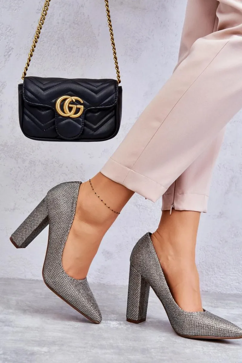 Clearance Boto Błyszczące Czółenka Na Słupku Srebrno-Złote Elmira