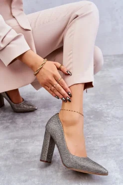 Clearance Boto Błyszczące Czółenka Na Słupku Srebrno-Złote Elmira