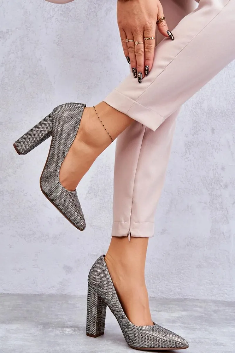 Clearance Boto Błyszczące Czółenka Na Słupku Srebrno-Złote Elmira