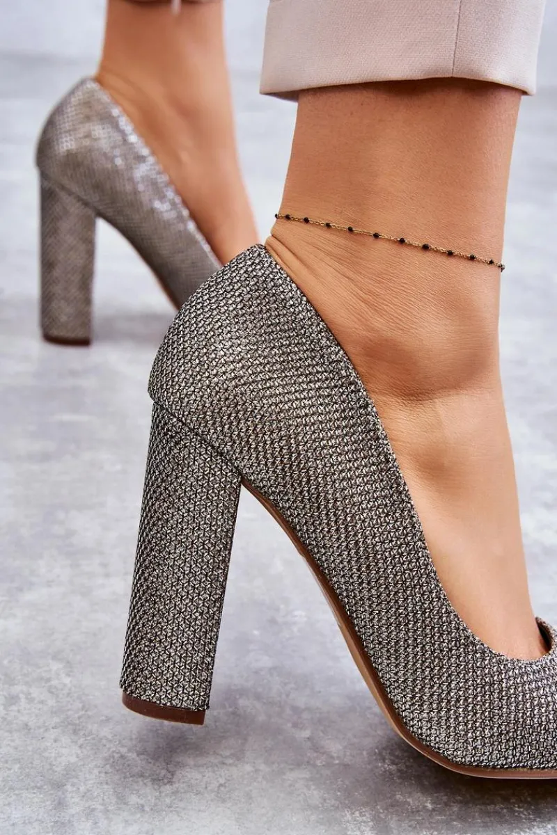 Clearance Boto Błyszczące Czółenka Na Słupku Srebrno-Złote Elmira