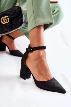 Czółenka Na Słupku|Czółenka Klasyczne>Boto Błyszczące Czółenka Na Słupku Czarne Amira