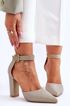 Discount Boto Błyszczące Czółenka Na Wyższym Słupku Złote True Love