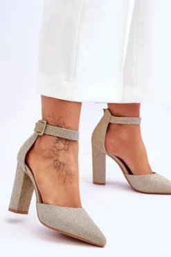 Discount Boto Błyszczące Czółenka Na Wyższym Słupku Złote True Love