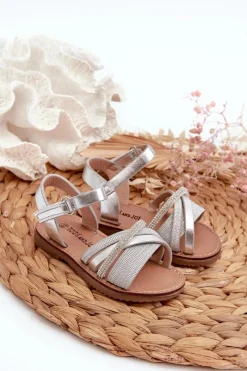 Best Błyszczące Dziecięce Sandałki Na Rzep Srebrne Delphina Dzieci Dziewczęce