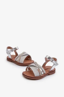 Best Błyszczące Dziecięce Sandałki Na Rzep Srebrne Delphina Dzieci Dziewczęce