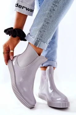 Best Błyszczące Kalosze Na Platformie Szare Waterfall Damskie Kalosze Damskie
