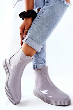 Best Błyszczące Kalosze Na Platformie Szare Waterfall Damskie Kalosze Damskie