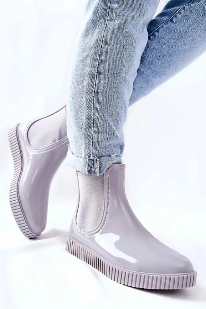 Best Błyszczące Kalosze Na Platformie Szare Waterfall Damskie Kalosze Damskie