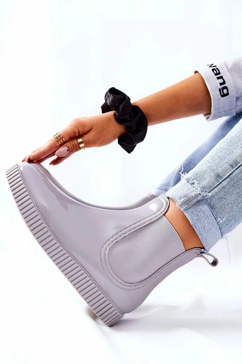 Best Błyszczące Kalosze Na Platformie Szare Waterfall Damskie Kalosze Damskie