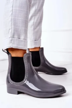 Discount Błyszczące Kalosze Sztyblety Szare Umbrella Damskie Kalosze Damskie