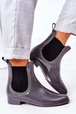 Discount Błyszczące Kalosze Sztyblety Szare Umbrella Damskie Kalosze Damskie