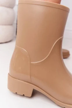 Clearance Boto Błyszczące Kalosze Sztyblety Beżowe Rainy Day