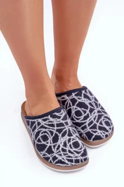 Best Błyszczące Kapcie Damskie CT000028 Granatowe Damskie Kapcie Klasyczne|Klapki Damskie Klasyczne