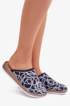 Best Błyszczące Kapcie Damskie CT000028 Granatowe Damskie Kapcie Klasyczne|Klapki Damskie Klasyczne