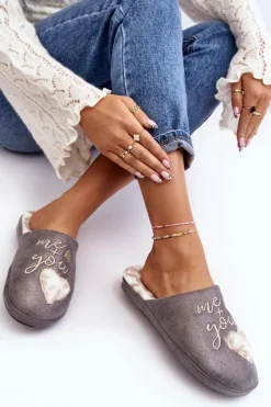 Best Boto Błyszczące Kapcie Damskie Szare Geraja Szary