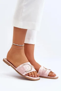 New Boto Błyszczące Klapki Damskie Z Ozdobą Różowe Taleci Różowy