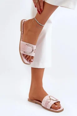 New Boto Błyszczące Klapki Damskie Z Ozdobą Różowe Taleci Różowy