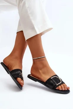 Klapki Damskie Klasyczne>Boto Błyszczące Klapki Damskie Z Ozdobą Czarne Taleci