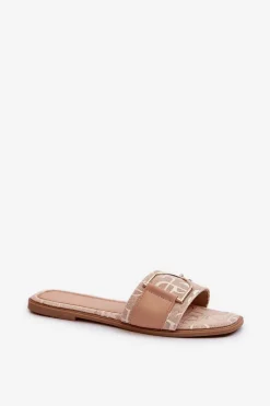 Boto Błyszczące Klapki Damskie Z Ozdobą Beżowe Taleci Beżowy