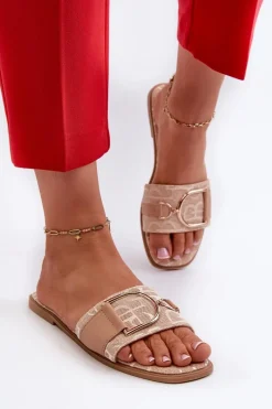 Boto Błyszczące Klapki Damskie Z Ozdobą Beżowe Taleci Beżowy