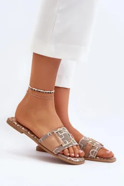 Clearance Błyszczące Klapki Damskie Z Ozdobą Brązowe Taleci Damskie Klapki Damskie Klasyczne