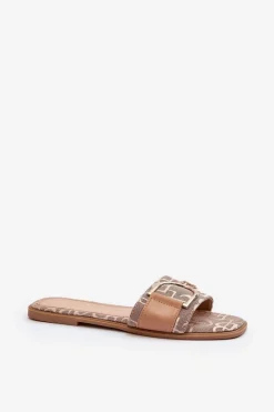 Clearance Błyszczące Klapki Damskie Z Ozdobą Brązowe Taleci Damskie Klapki Damskie Klasyczne