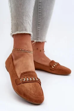 Best Boto Błyszczące Mokasyny Damskie Z Łańcuchem Camel Aredilla Brązowy