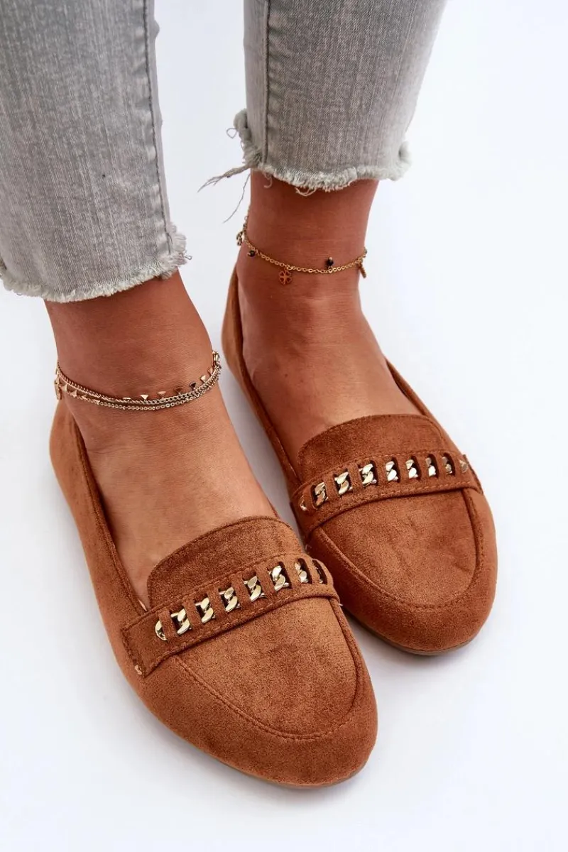 Best Boto Błyszczące Mokasyny Damskie Z Łańcuchem Camel Aredilla Brązowy