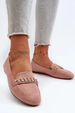 Loafersy Damskie|Mokasyny Damskie Zamszowe>Boto Błyszczące Mokasyny Damskie Z Łańcuchem Różowe Aredilla Różowy