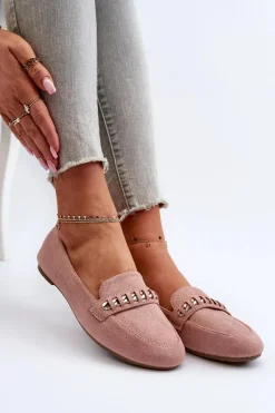 Loafersy Damskie|Mokasyny Damskie Zamszowe>Boto Błyszczące Mokasyny Damskie Z Łańcuchem Różowe Aredilla Różowy