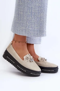 Loafersy Damskie|Mokasyny Damskie Skórzane></noscript>Damskie buty S.Barski Błyszczące Mokasyny Damskie Skórzane Na Platformie S.Barski LR400 Złote Złoty