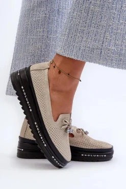 Loafersy Damskie|Mokasyny Damskie Skórzane></noscript>Damskie buty S.Barski Błyszczące Mokasyny Damskie Skórzane Na Platformie S.Barski LR400 Złote Złoty