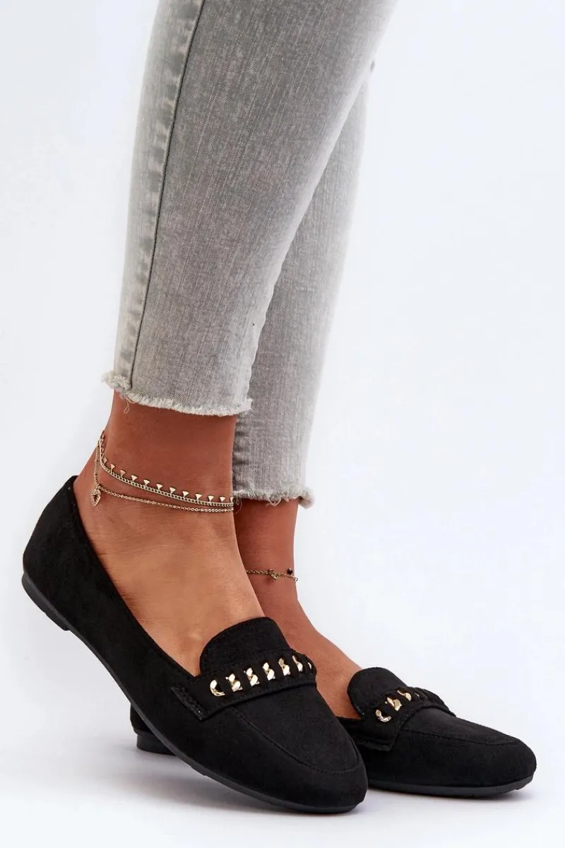 Outlet Boto Błyszczące Mokasyny Damskie Z Łańcuchem Czarne Aredilla