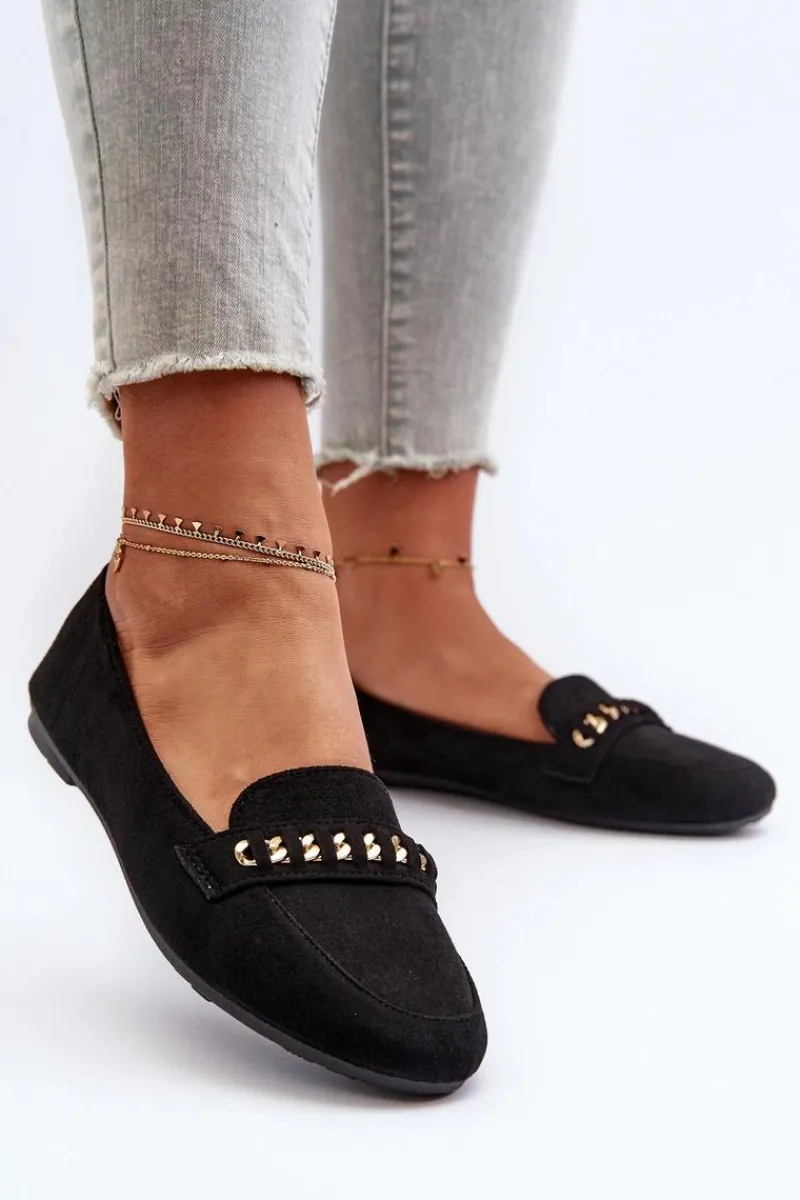 Outlet Boto Błyszczące Mokasyny Damskie Z Łańcuchem Czarne Aredilla