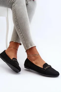 Outlet Boto Błyszczące Mokasyny Damskie Z Łańcuchem Czarne Aredilla