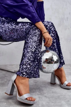 Sandały Na Obcasie>Boto Błyszczące Sandałki Na Masywnym Obcasie Srebrne Calmi Srebrny