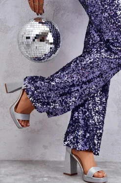 Sandały Na Obcasie></noscript>Boto Błyszczące Sandałki Na Masywnym Obcasie Srebrne Calmi Srebrny