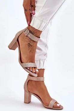 Boto Błyszczące Sandałki Na Obcasie Różowe Złoto Maxim