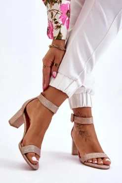 Boto Błyszczące Sandałki Na Obcasie Różowe Złoto Maxim