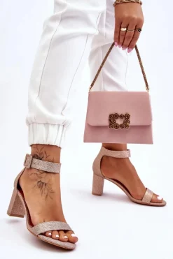 Boto Błyszczące Sandałki Na Obcasie Różowe Złoto Maxim