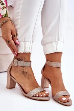 Boto Błyszczące Sandałki Na Obcasie Różowe Złoto Maxim