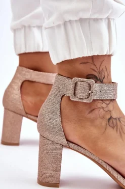 Boto Błyszczące Sandałki Na Obcasie Różowe Złoto Maxim