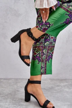 Clearance Błyszczące Sandałki Na Obcasie Czarne Maxim Damskie Sandały Na Obcasie