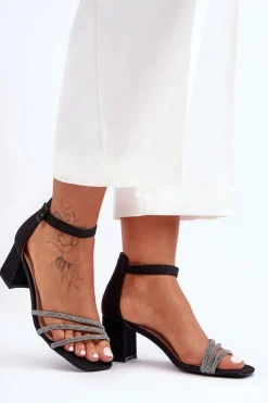 Best Boto Błyszczące Sandałki Na Obcasie Czarne Enenor