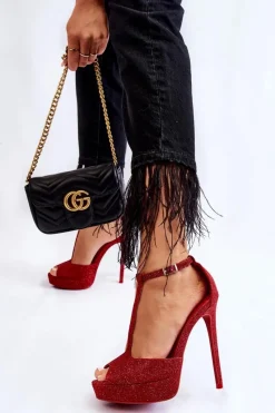 Sale Błyszczące Sandałki Na Wysokim Obcasie Czerwone Marisha Damskie Sandały Na Obcasie