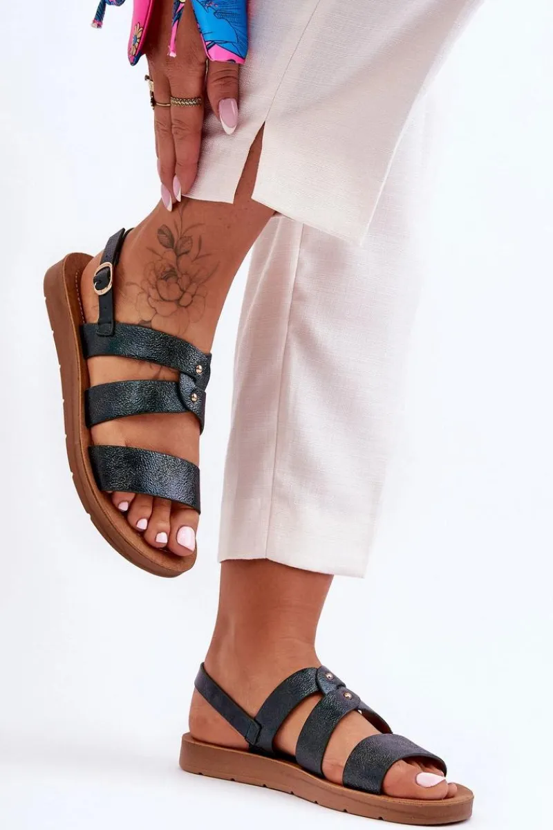 Sandały Płaskie>Boto Błyszczące Sandały Damskie Ciemnozielone Catalia