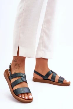 Sandały Płaskie>Boto Błyszczące Sandały Damskie Ciemnozielone Catalia