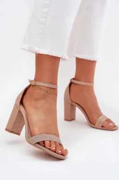 Sandały Na Słupku|Sandały Na Obcasie>Boto Błyszczące Sandały Damskie Na Słupku Różowe Złoto Kavina Złoty