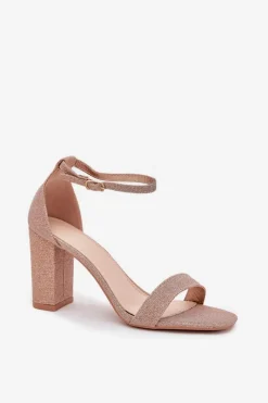 Sandały Na Słupku|Sandały Na Obcasie></noscript>Boto Błyszczące Sandały Damskie Na Słupku Różowe Złoto Kavina Złoty
