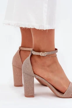 Sandały Na Słupku|Sandały Na Obcasie></noscript>Boto Błyszczące Sandały Damskie Na Słupku Różowe Złoto Kavina Złoty